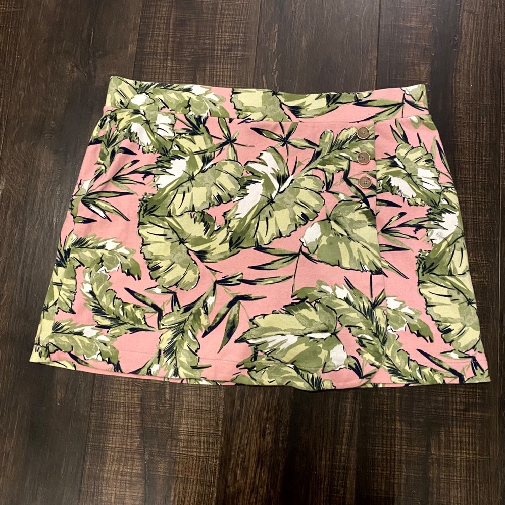 Jones New York XL Palm Leaf Skort Knit Pink Green